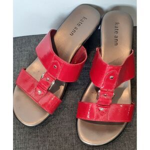 Kate Ann Red Leather Sandals Size 6‎ Slip on Women's Shoes Wedge